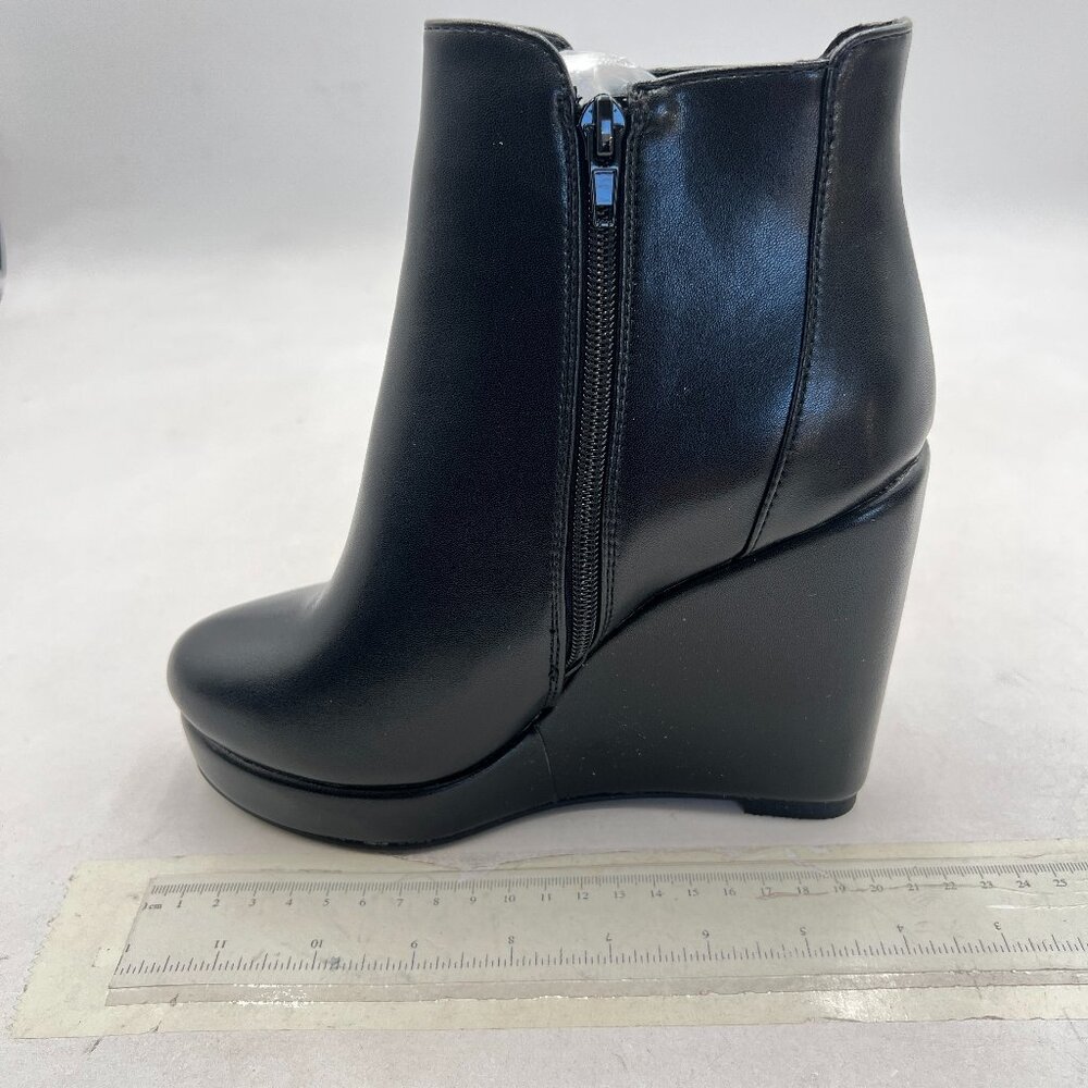 Black Women Classic Ankle Boots Pointed Closed Toe Zippers Wedge Heels Shoes
